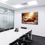 Aston Martin Leinwandbild – Roter Sportwagen in herbstlicher Natur | AK ART Auto Wandbild XXL