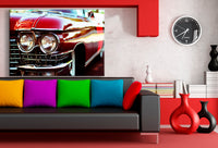 Cadillac Eldorado Retro Auto Leinwandbild – Roter Klassiker mit Chromscheinwerfern | AK ART Vintage Wandbild