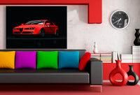 Alfa Romeo Leinwandbild – Roter Sportwagen auf schwarzem Hintergrund | AK ART Auto Wandbild XXL