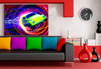 VW Käfer Leinwandbild – Vintage Beetle in Neon-Wirbel | AK ART Auto Wandbild XXL