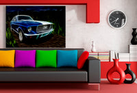 Ford Mustang GT Leinwandbild – Blau-weißes Muscle Car im Fantasy-Look | AK ART Auto Wandbild XXL