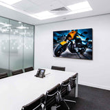 Intruder Bike Leinwandbild – Gelb-Schwarzes Motorrad im Industrie-Look | AK ART Wandbild XXL Motorrad Deko