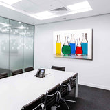 Bunte Chemikalien Leinwandbild – Farbenfrohe Glasfläschchen im Labor-Stil | AK ART Abstrakte Wanddeko XXL