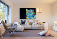 Bunte psychedelische Katze im Weltraum – Verspieltes abstraktes Leinwandbild | AK ART