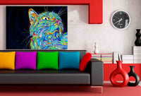 Bunte psychedelische Katze im Weltraum – Verspieltes abstraktes Leinwandbild | AK ART