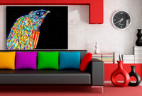 Psychedelischer Vogel mit Dynamit – Abstraktes Pop-Art-Leinwandbild voller Farbe & Rebellion | AK ART