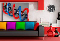 DNA Kunstwerk in Rot und Blau – Abstraktes Leinwandbild mit Doppelhelix auf Grau | Modern & Made in Germany von AK ART
