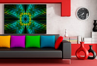 Symmetrisches Leinwandbild in Grün & Blau – Abstraktes Design mit floraler Struktur & Tiefe auf schwarzem Hintergrund | Made in Germany von AK ART