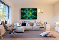 Symmetrisches Leinwandbild in Grün & Blau – Abstraktes Design mit floraler Struktur & Tiefe auf schwarzem Hintergrund | Made in Germany von AK ART