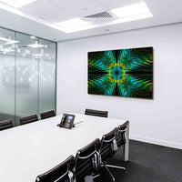 Symmetrisches Leinwandbild in Grün & Blau – Abstraktes Design mit floraler Struktur & Tiefe auf schwarzem Hintergrund | Made in Germany von AK ART