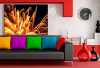 Feuerwerk Leinwandbild in Palmform – Abstraktes Nachtbild in Orange & Gelb, leuchtend & montagefertig | Made in Germany von AK ART