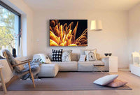 Feuerwerk Leinwandbild in Palmform – Abstraktes Nachtbild in Orange & Gelb, leuchtend & montagefertig | Made in Germany von AK ART