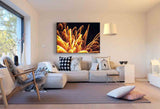 Feuerwerk Leinwandbild in Palmform – Abstraktes Nachtbild in Orange & Gelb, leuchtend & montagefertig | Made in Germany von AK ART