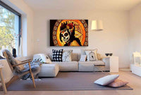 Bodyart – Frau mit Sugar Skull | Abstraktes Leinwandbild von AK ART in warmen Farben