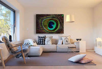 Pfauenfeder Leinwandbild – Blau-Rote Eleganz der Natur in Nahaufnahme | AK ART Wandbild XXL