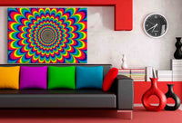 Hippie Hypnose Leinwandbild – Psychedelische Spirale in Rot & Gelb | AK ART Abstraktes Wandbild XXL