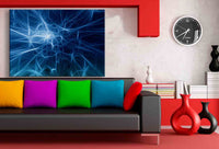 Abstrakt Blaues Licht Leinwandbild – Leuchtende Linien & digitale Tiefe | AK ART Wandbild XXL