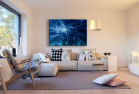 Abstrakt Blaues Licht Leinwandbild – Leuchtende Linien & digitale Tiefe | AK ART Wandbild XXL