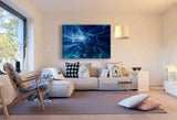 Abstrakt Blaues Licht Leinwandbild – Leuchtende Linien & digitale Tiefe | AK ART Wandbild XXL