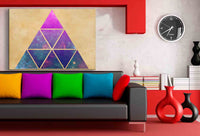 Abstraktes Pyramiden Leinwandbild – Dreieck mit Galaxie-Motiv in Pastell | AK ART Wandbild Mehrfarbig XXL
