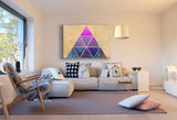 Abstraktes Pyramiden Leinwandbild – Dreieck mit Galaxie-Motiv in Pastell | AK ART Wandbild Mehrfarbig XXL