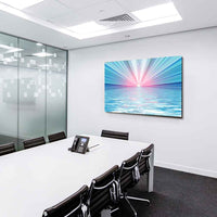 Sonnenaufgang über dem Meer – Abstraktes Blau‑Pink Leinwandbild mit Lichtstrahlen | AK ART Kunstdruck XXL