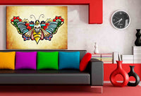 Schmetterling‑Totenkopf – Farbstarkes Tattoo‑Flash Leinwandbild im Vintage‑Stil | AK ART Kunstdruck XXL