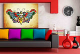 Schmetterling‑Totenkopf – Farbstarkes Tattoo‑Flash Leinwandbild im Vintage‑Stil | AK ART Kunstdruck XXL