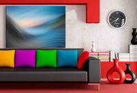 Abstrakte Landschaft in Blau & Grau – Sonnenaufgangs-Leinwandbild mit Bewegungseffekt | AK ART Kunstdruck XXL