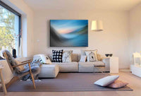 Abstrakte Landschaft in Blau & Grau – Sonnenaufgangs-Leinwandbild mit Bewegungseffekt | AK ART Kunstdruck XXL