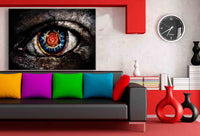 Cyber-Auge in Schwarz-Weiß – Abstraktes Sci-Fi Leinwandbild mit Flammenblick | AK ART Kunstdruck XXL