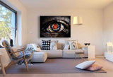 Cyber-Auge in Schwarz-Weiß – Abstraktes Sci-Fi Leinwandbild mit Flammenblick | AK ART Kunstdruck XXL