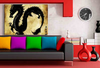 Chinesischer Drache in Tintenstil – Abstraktes Leinwandbild in Fernost-Ästhetik | AK ART Kunstdruck XXL Geschenkidee