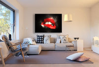 Rote Lippen auf Schwarz – Abstraktes Mund-Leinwandbild mit Puderstaub-Effekt | AK ART Kunstdruck XXL