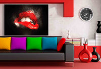 Rote Lippen auf Schwarz – Abstraktes Mund-Leinwandbild mit Puderstaub-Effekt | AK ART Kunstdruck XXL