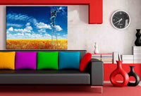 Mann auf Leiter vor Himmel – Symbolisches Natur‑Leinwandbild mit Wolken & Mohn | AK ART