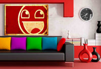 Retro-Smiley im Grunge-Look – Abstraktes Vintage-Leinwandbild in Rot & Beige | AK ART