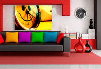 Smiley-Uhr auf Gelb – Fröhliches Retro-Leinwandbild mit Vintage-Charme Abstrakt | AK ART