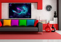 Neon-Drache auf Dunkel – Mystisches abstraktes Leinwandbild in Blau & Lila | AK ART