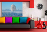 Verschneite Winterlandschaft Baum Weiß Leinwandbild AK ART Wanddeko Wandbild XXL