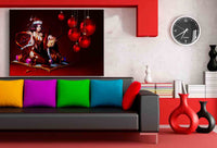 Weinachten Mädchen mit Hirsch Rot Leinwandbild AK ART Wanddeko Wandbild TOP XXL