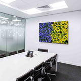 Blau Gelbe Blumen Beet Leinwandbild / AK ART Bilder / Mehrfarbig Kunstdruck XXL