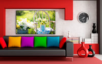 Weißer Blumen Topf Leinwandbild AK Art Bilder Mehrfarbig Kunstdruck Wandbild XXL