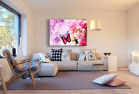 Schmetterling / Blumen Leinwandbild AK Art Bilder Schwarz-Weiß Wandbild TOP XXL