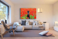 Doberman mit roten Blumen AK Art Bilder| Kunstdruck Made in Germany Leinwandbild
