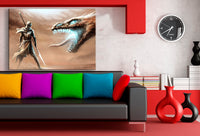 Krieger gegen Monster Leinwandbild LaraArt Bilder Mehrfarbig Wandbild Wanddeko