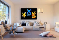 Pokemon GO Teams, Blau Gelb Rot Leinwandbild Kunstdruck Wandbild Wanddekko XXL