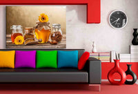 Honig Blumen Gelb Leinwandbild AK Art Bilder Mehrfarbig Kunstdruck Wandbild XXL