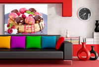 Kuchen Früchte Sahne Leinwandbild AK Art Bilder Mehrfarbig Kunstdruck Wandbild