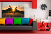 Bier Anstossen Abend Leinwandbild AK Art Bilder Mehrfarbig Kunstdruck Wandbild
